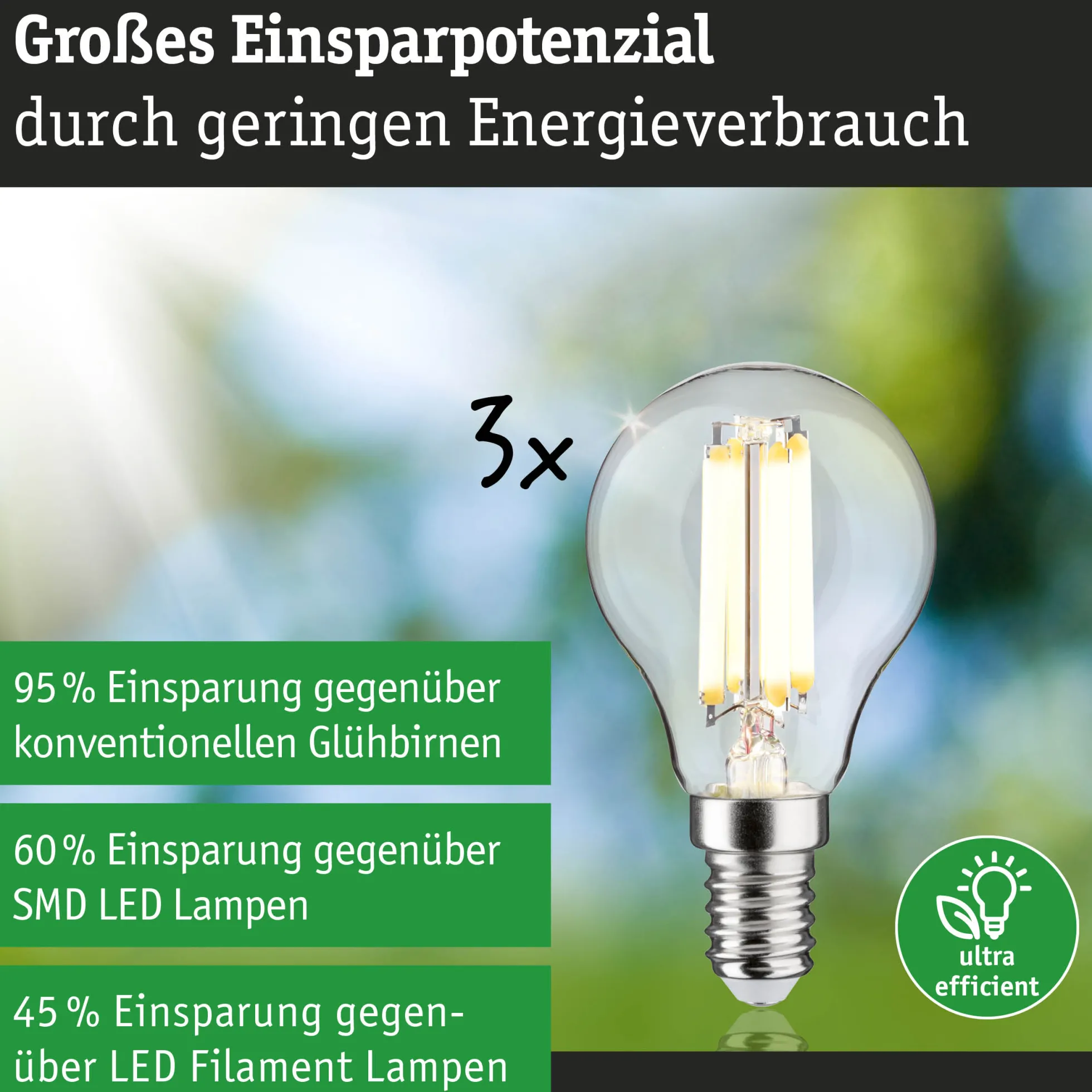 Efficient-Line Filament 230V - LED Tropfen 3er-Set 82mm