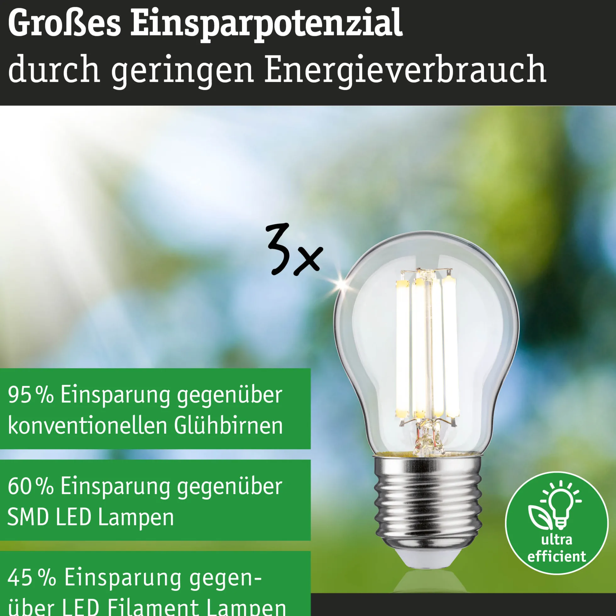 Efficient-Line Filament 230V - LED Tropfen 3er-Set 80mm
