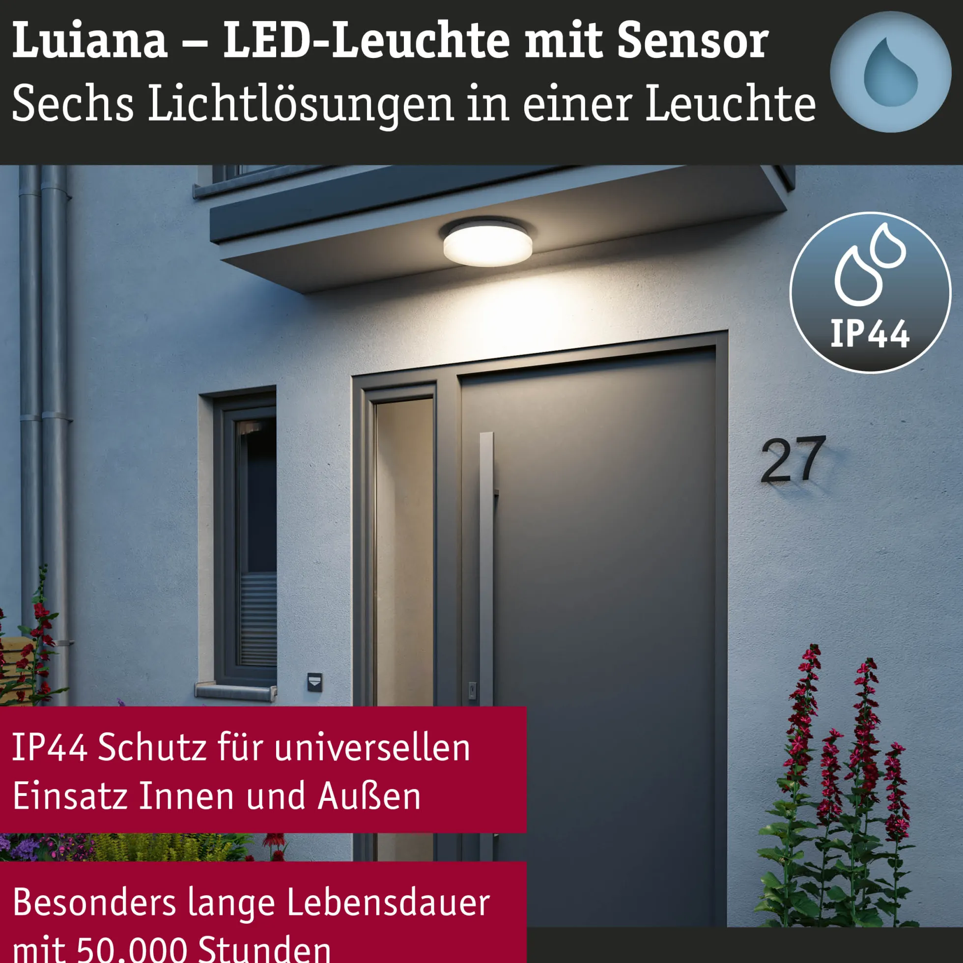 LED Deckenleuchte - Luiana Dämmerungsgesteuerter Bewegungsmelder (HF)