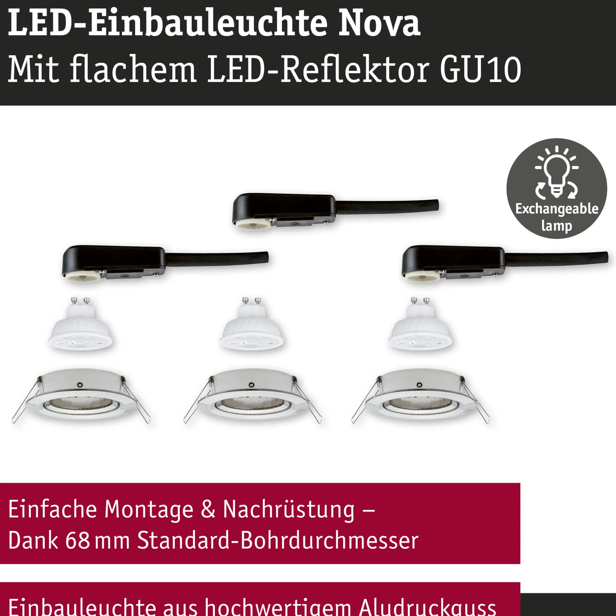 LED Einbauleuchte 3-Step-Dim - Nova GU10 Flat schwenkbar