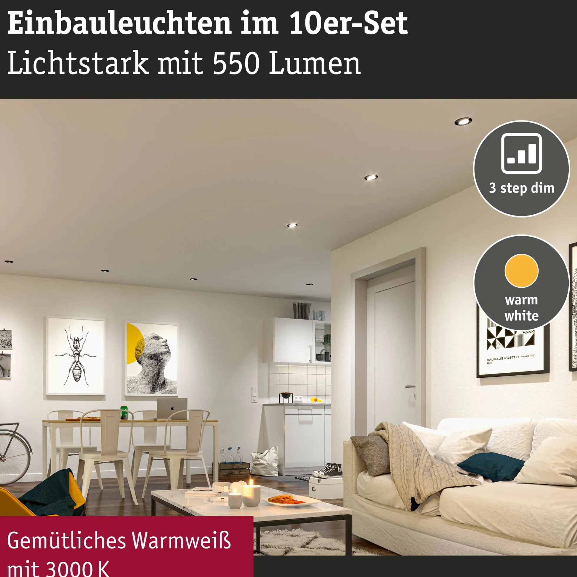 LED Einbauleuchte 3-Step-Dim - 10er-Set schwenkbar