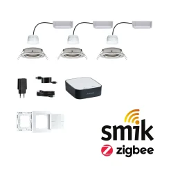 Preisattraktives Starterset Zigbee 3.0 - Smart Home smik Gateway mit Wandtaster + LED Einbauleuchte Nova Plus Coin Basisset schwenkbar RGBW