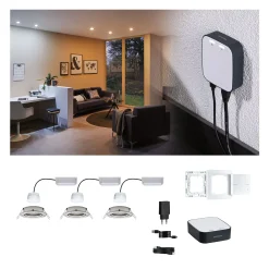 Preisattraktives Starterset Zigbee 3.0 - Smart Home smik Gateway mit Wandtaster + LED Einbauleuchte Nova Plus Coin Basisset schwenkbar RGBW