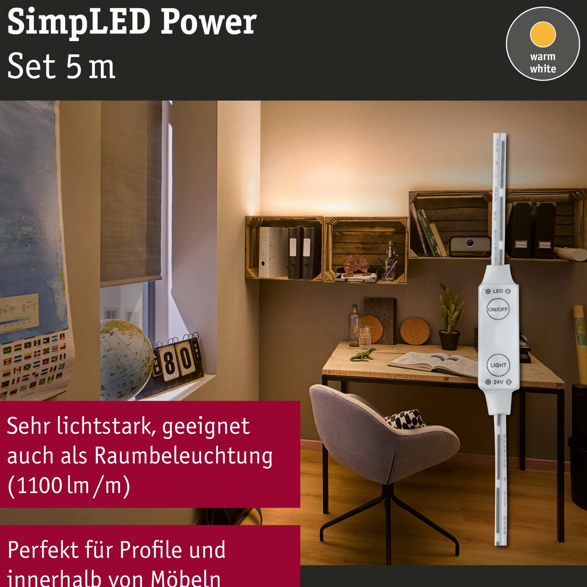 SimpLED Power LED Strip - Warmweiß Komplettset