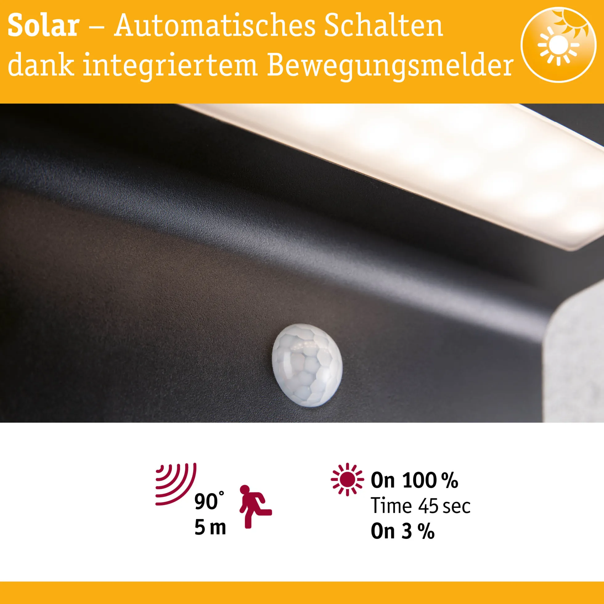 Solar LED Außenwandleuchte - Cyrus inkl. Bewegungsmelder und Orientierungslicht