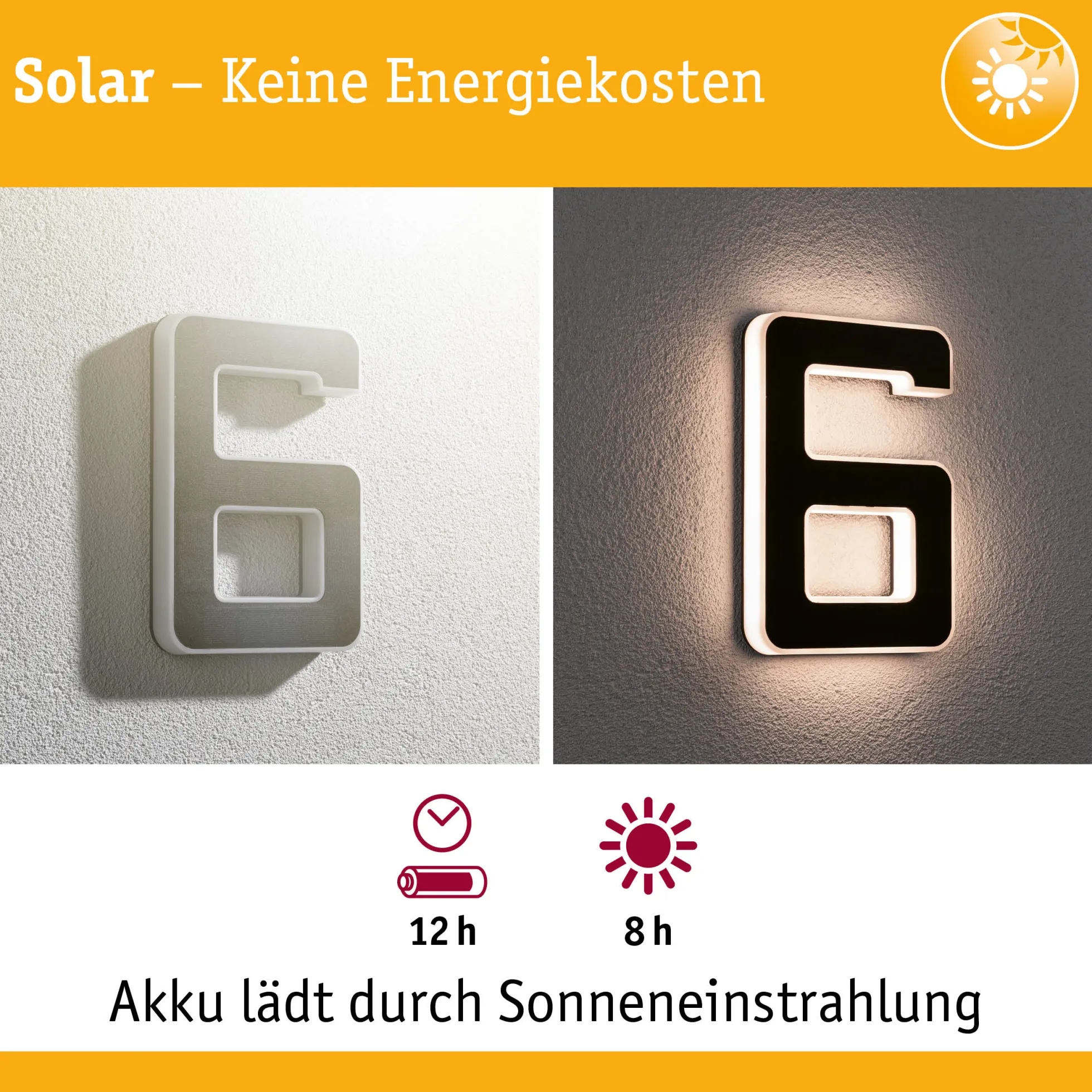 Solar LED Hausnummernleuchte - Nummer 6